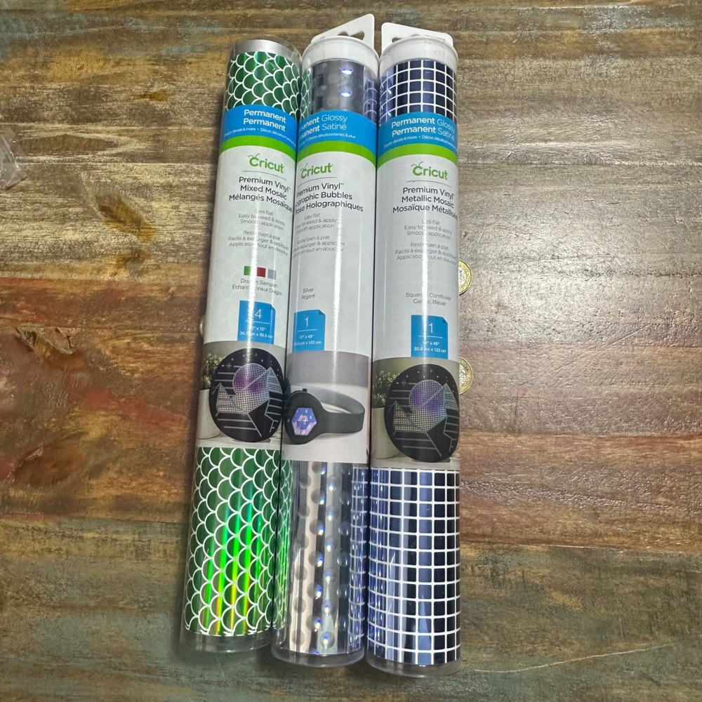 Cricut Premium‎ Vinyl Bundle Holographic Bubbles Metallic Mosaic Dragon Sampler